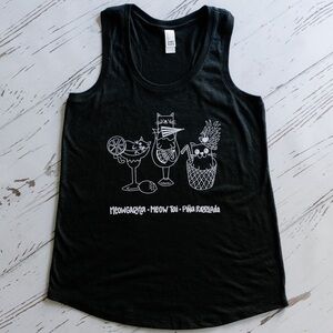 CatLadyBox Gray Tropical Cat Cocktails Tank Top size XXL